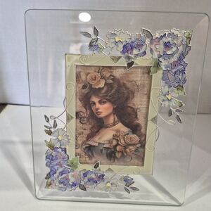 Floral Glass Picture Frame with Vintage Art Print